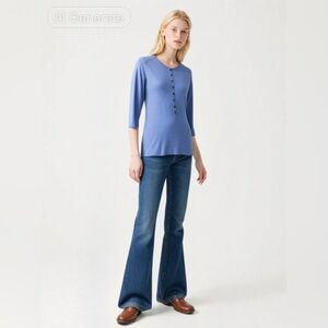 Gap 100% Cashmere Lavander blue 3/4 sleeves Henley sweater